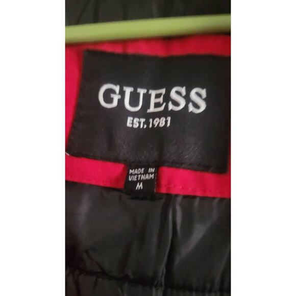GUESS Red Hooded Parka Jacket – Faux Fur Trim, Quilted Lining, Winter Coat - Picture 2 of 5
